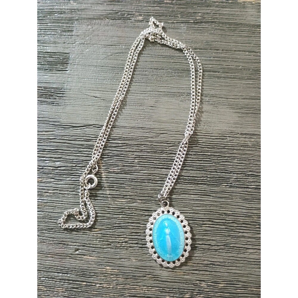 Atlas Sterling Silver Chain & Creed Sterling Miraculous Medal Vintage Pendant